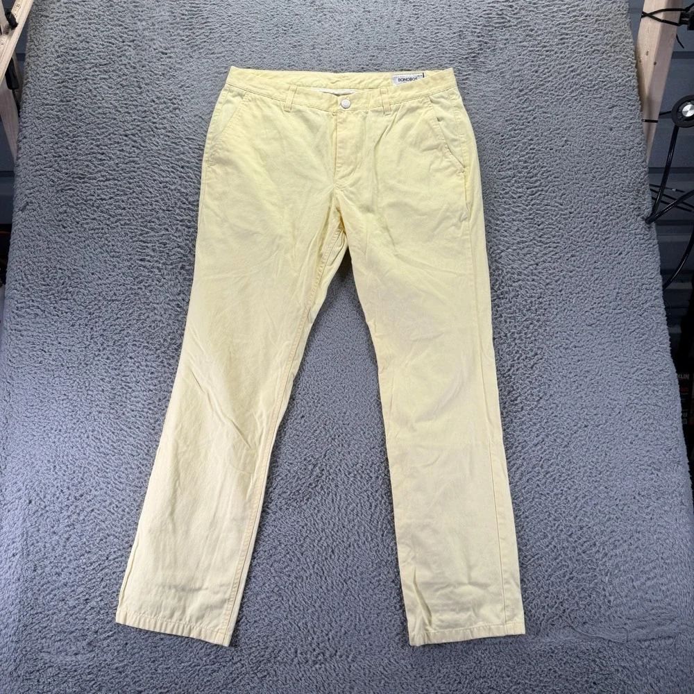 Bonobos Pant Mens 36x32 Yellow Cotton Chino Straight Slim Business Preppy Career